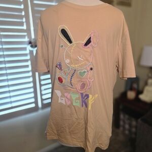 Mens Graphic T-Shirt with Bunny Design - Tan